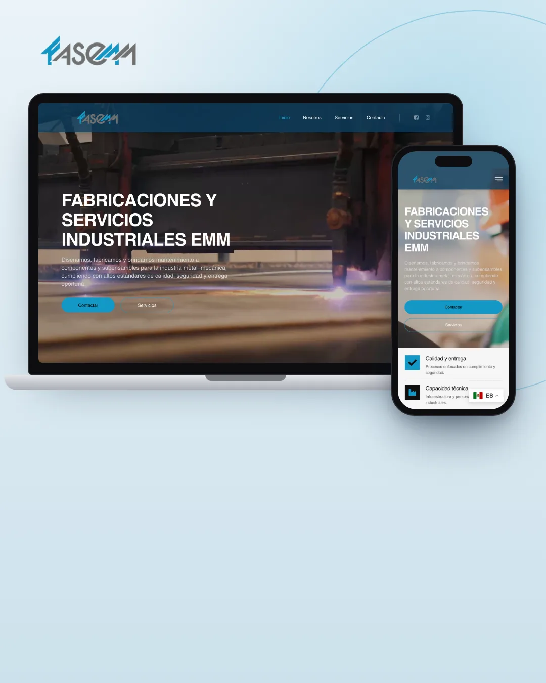 Página web de FASEMM mostrada en una laptop y un celular